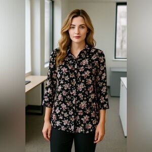 Sejour Size 22W Long Sleeve Floral Blouse Tunic